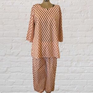 Kala Creation Cream Pink Floral Long Sleeve Pajama Pants Set